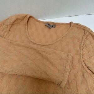FLAX Linen Blend Long Sleeved Dress Tunic Textured Tan Beige‎ Size Small